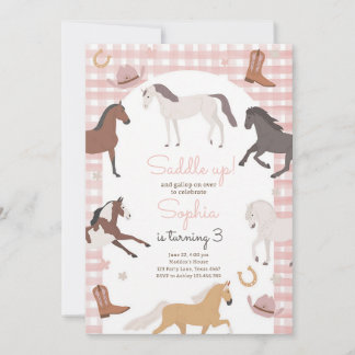 Cowgirl Horse Saddle Up Birthday Invitation