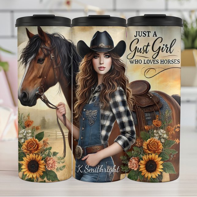 Cowgirl Horse Sunflowers Rustic Charm Thermal Tumbler (Creator Uploaded)