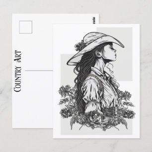 Cowgirl In A Breeze Country Western Cowboy Art Postcard