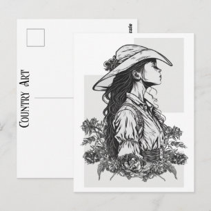 Cowgirl In A Breeze Country Western Cowboy Art Postcard