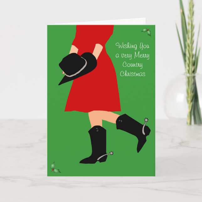 Cowgirl in Boots Country - Christmas Greeting Card (Front)