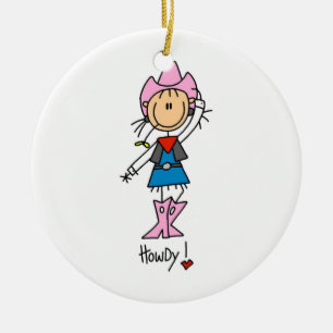 Cowgirl in Pink T-shirts and Gifts Ceramic Tree Decoration