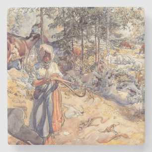 Cowgirl in the Meadow (Child with Farm Animals) Stone Coaster