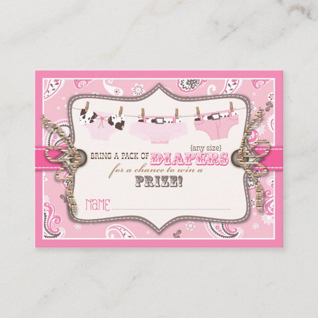 Cowgirl Jeans and Tutu Diaper Raffle Ticket Enclosure Card (Front)