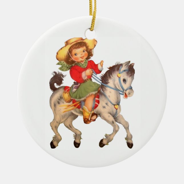 Cowgirl Kid Ceramic Tree Decoration (Front)