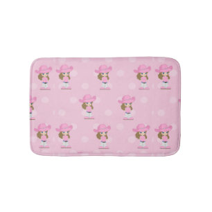 Cowgirl Kid Pink Hat And Boots Polka Dots Bath Mat