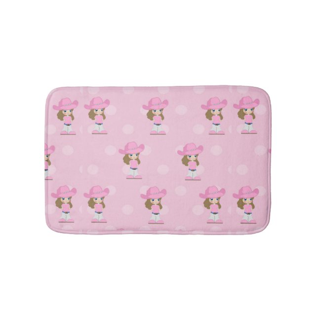 Cowgirl Kid Pink Hat And Boots Polka Dots Bath Mat (Front)