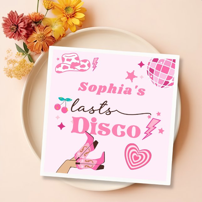 Cowgirl Last Disco Bachelorette Space Pink Party  Napkin (Creator Uploaded)