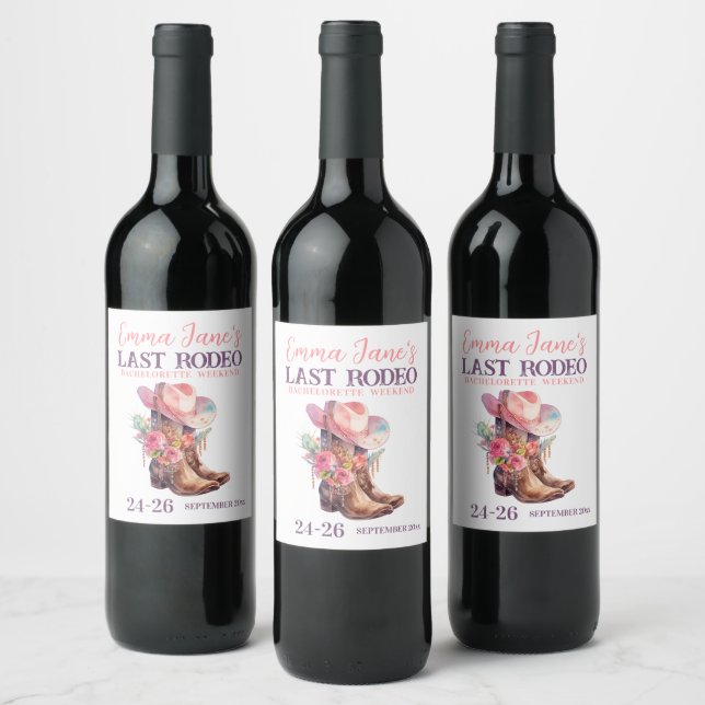 Cowgirl Last Rodeo Pink Bachelorette Wine Label (Bottles)