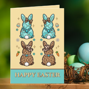 Cowgirl Leopard Print Teal Brown Bunnies  Easter  Card
