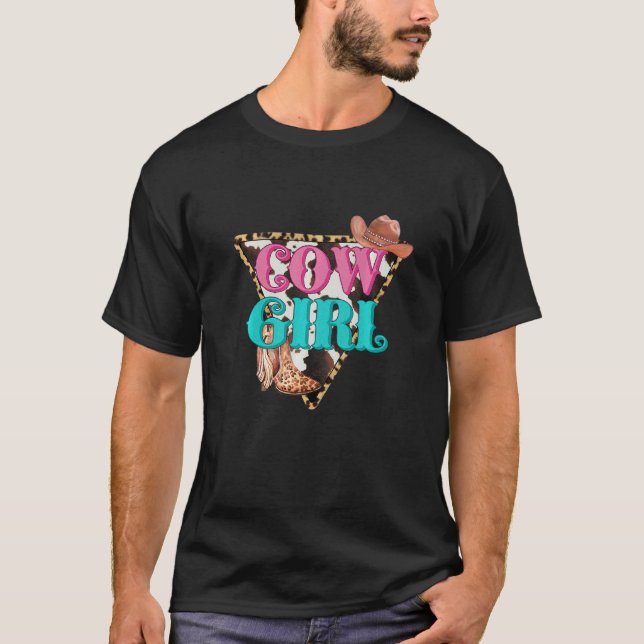 Cowgirl Leopard Print Triangle Hat T-Shirt (Front)