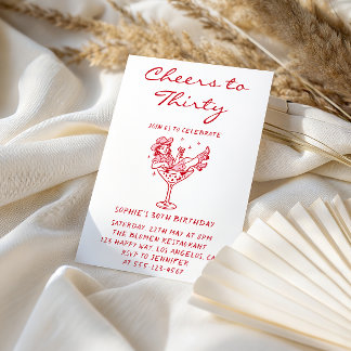 Cowgirl Martini Cheers to Thirty 30th Birthday Invitation