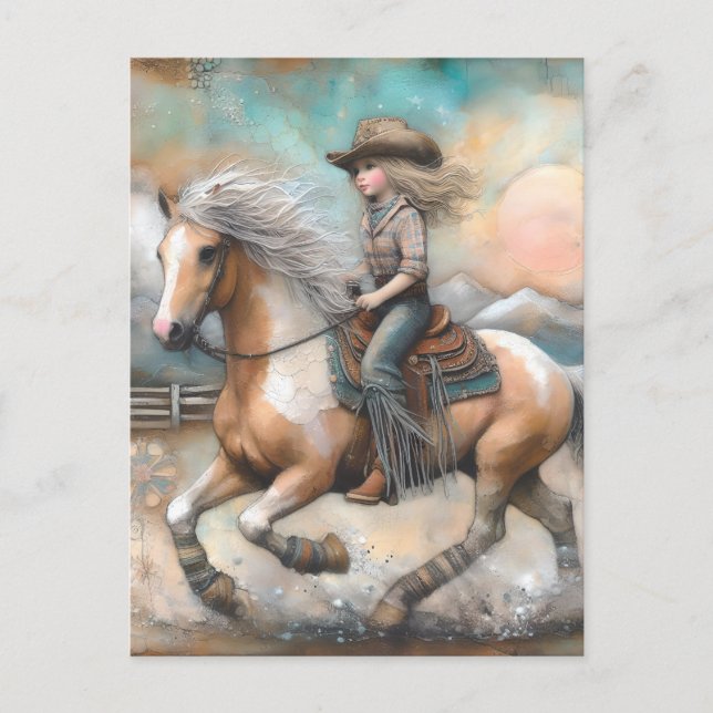 Cowgirl on a Pinto Postcard (Front)