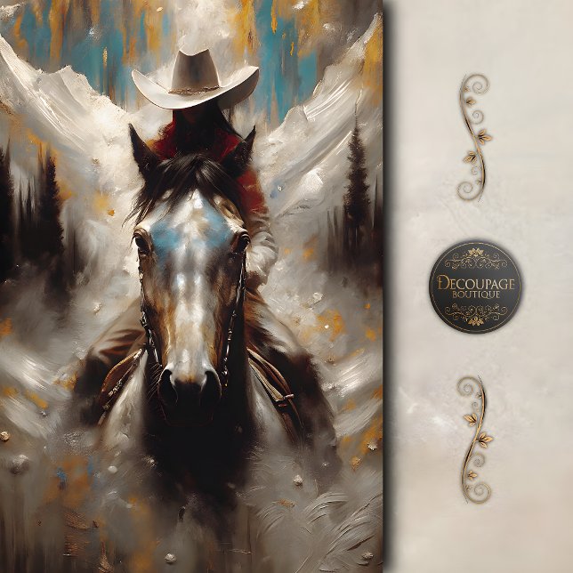 Cowgirl on Black Horse Mountain Decoupage Tissue Paper (Cowgirl on Black Horse Mountain Decoupage Tissue Paper)
