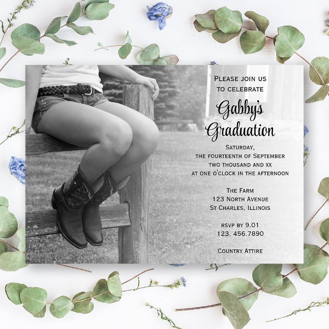 Cowgirl on Fence Barn Party Graduation Invitation (Creator Uploaded)