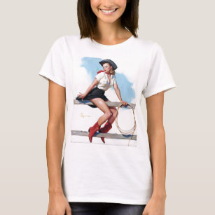 Cowgirl on Fence Pin Up T-Shirt