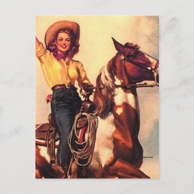 Cowgirl on Her Horse Postcard (Front)