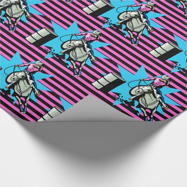 Cowgirl On Horse Barrel Racer Any Occassion Wrapping Paper (Corner)