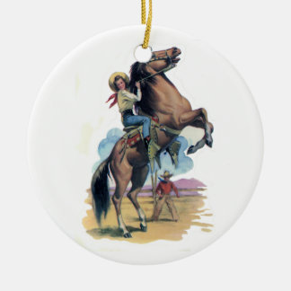Cowgirl on Horse Ceramic Tree Decoration