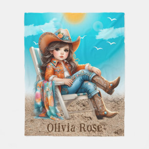 Cowgirl on the Beach Girl Birthday Party Gift Fleece Blanket