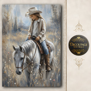 Cowgirl on White Horse Decoupage Tissue Paper