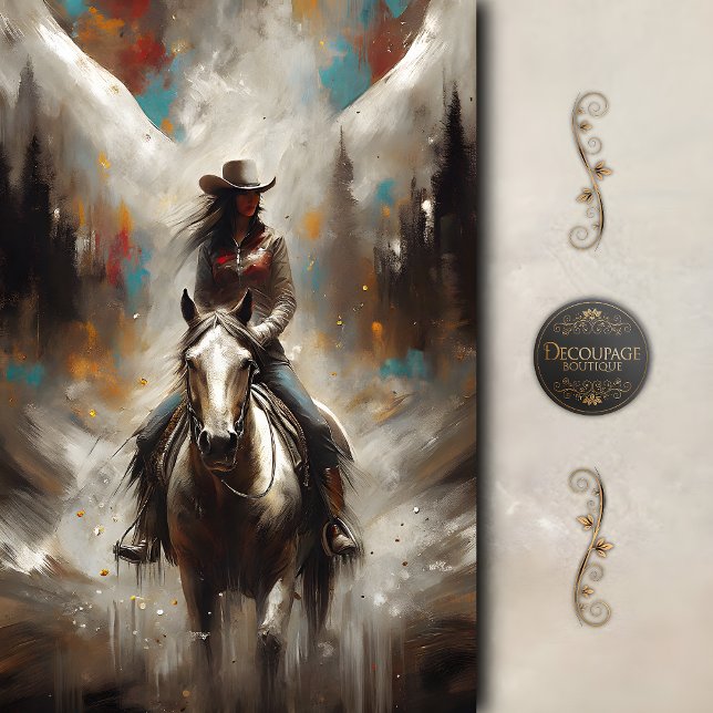 Cowgirl on White Horse Trail Decoupage Tissue Paper (Cowgirl on White Horse Trail Decoupage Tissue Paper)