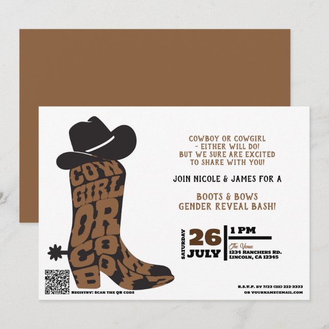 Cowgirl or Cowboy? Country Western Gender Reveal  Invitation (Front/Back)