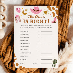 Cowgirl Pink Baby Shower Price Is Right Game Card