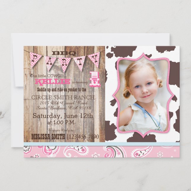 Cowgirl Pink Bandanna Western Theme Birthday Invitation (Front)