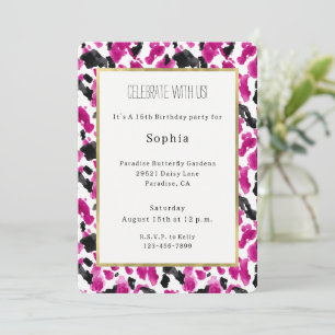 Cowgirl Pink Black White Cow Print Birthday Invitation