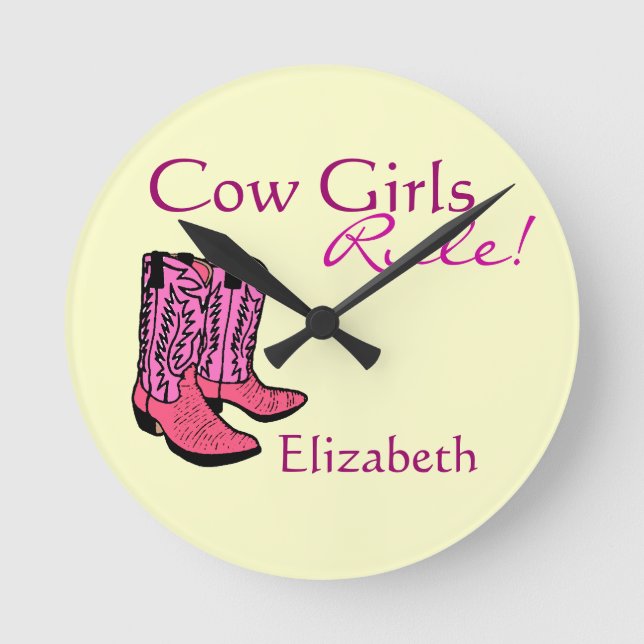 Cowgirl Pink Boots Round Clock (Front)