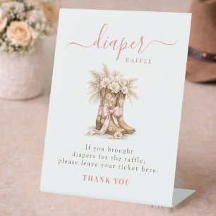 Cowgirl Pink Bow Girl Baby Shower Diaper Raffle Pedestal Sign