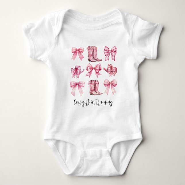 Cowgirl Pink Bows Coquette Aesthetic Baby Bodysuit (Front)