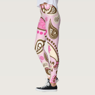 Cowgirl Pink Brown Paisley Flowers Country Texas Leggings