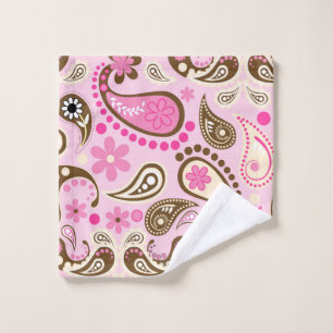 Cowgirl Pink Brown Paisley Flowers Country Texas Wash Cloth