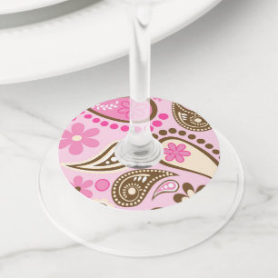 Cowgirl Pink Brown Paisley Flowers Country Texas Wine Glass Tag