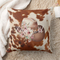 Cowgirl Pink Cream Brown Cowhide Floral Hat