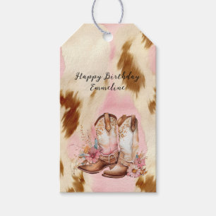 Cowgirl Pink Cream Brown Cowhide Hat & Boots Gift Tags