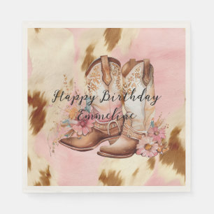 Cowgirl Pink Cream Brown Cowhide Hat & Boots Napkin