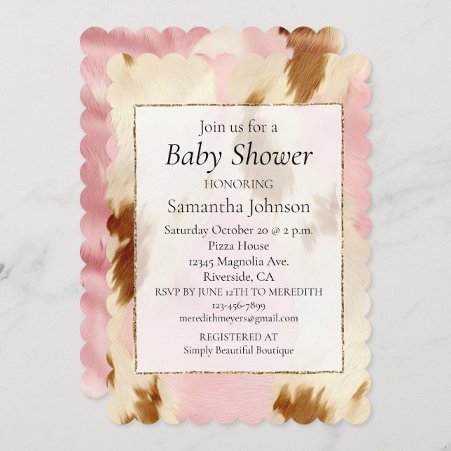 Cowgirl Pink Cream Brown Cowhide  Invitation (Front/Back)