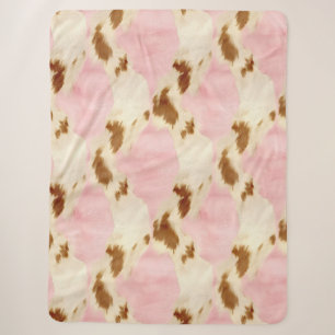 Cowgirl Pink Cream Brown Cowhide Sherpa Blanket