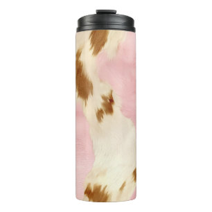 Cowgirl Pink Cream Brown Cowhide Thermal Tumbler