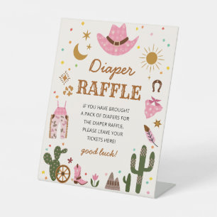 Cowgirl Pink Diaper Raffle Baby Shower Table Pedestal Sign