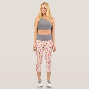 Cowgirl Pink Horseshoe Sheriff Star Country Texas Capri Leggings