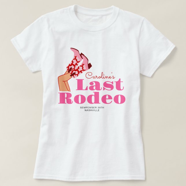Cowgirl Pink Red Last Rodeo Bachelorette Party T-Shirt (Design Front)
