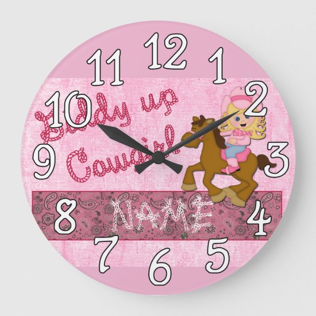 Cowgirl Pink Western design Wall Clock (Front)