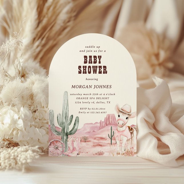 Cowgirl Pink Western Rodeo Baby Shower Invitation (Creator Uploaded)