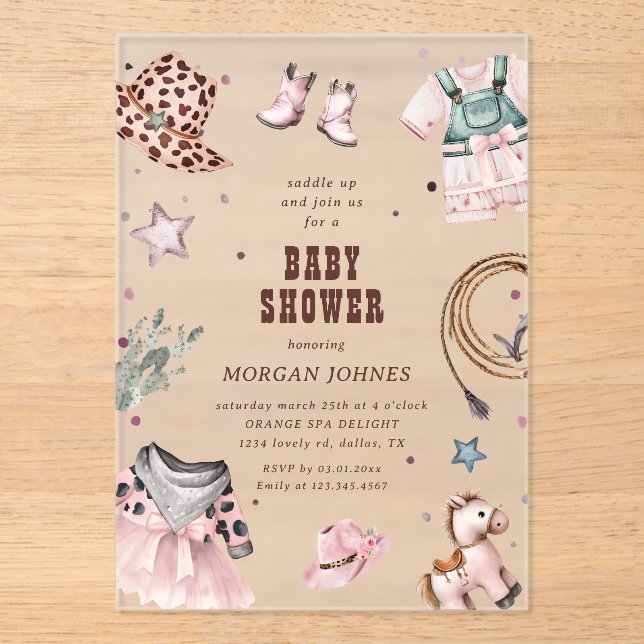 Cowgirl Pink Western Rodeo Baby Shower Invitation (Front)