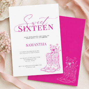 Cowgirl Pink Wildflower Sweet Sixteen Birthday Invitation