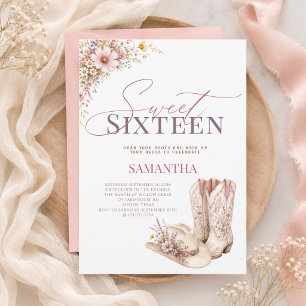 Cowgirl Pink Wildflower Sweet Sixteen Birthday Invitation